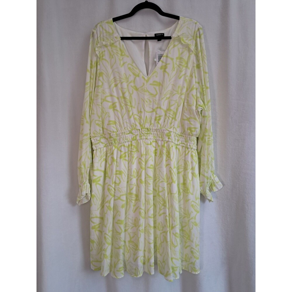 Torrid Mini Gauze Floral Yellow Skater Dress Long Sleeves Fit Flare Size 3 NWT